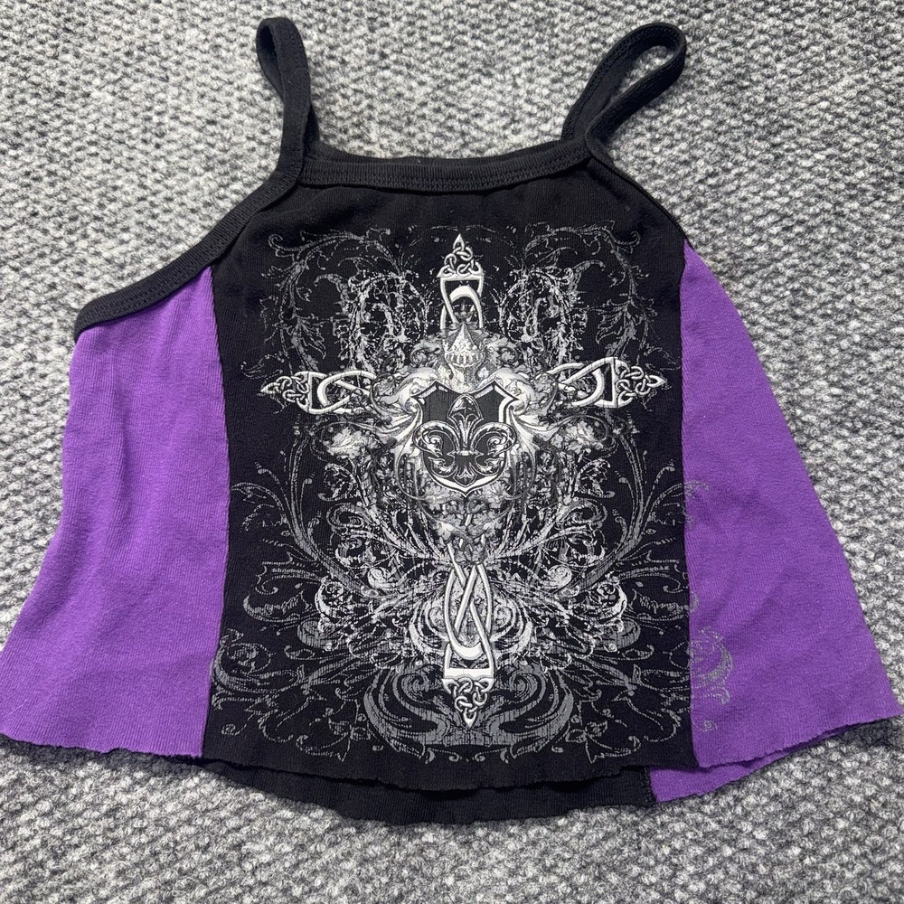 Vintage Bikers Edge Cropped Tank Top Graphic Sigil Emo Grunge Cross Black L